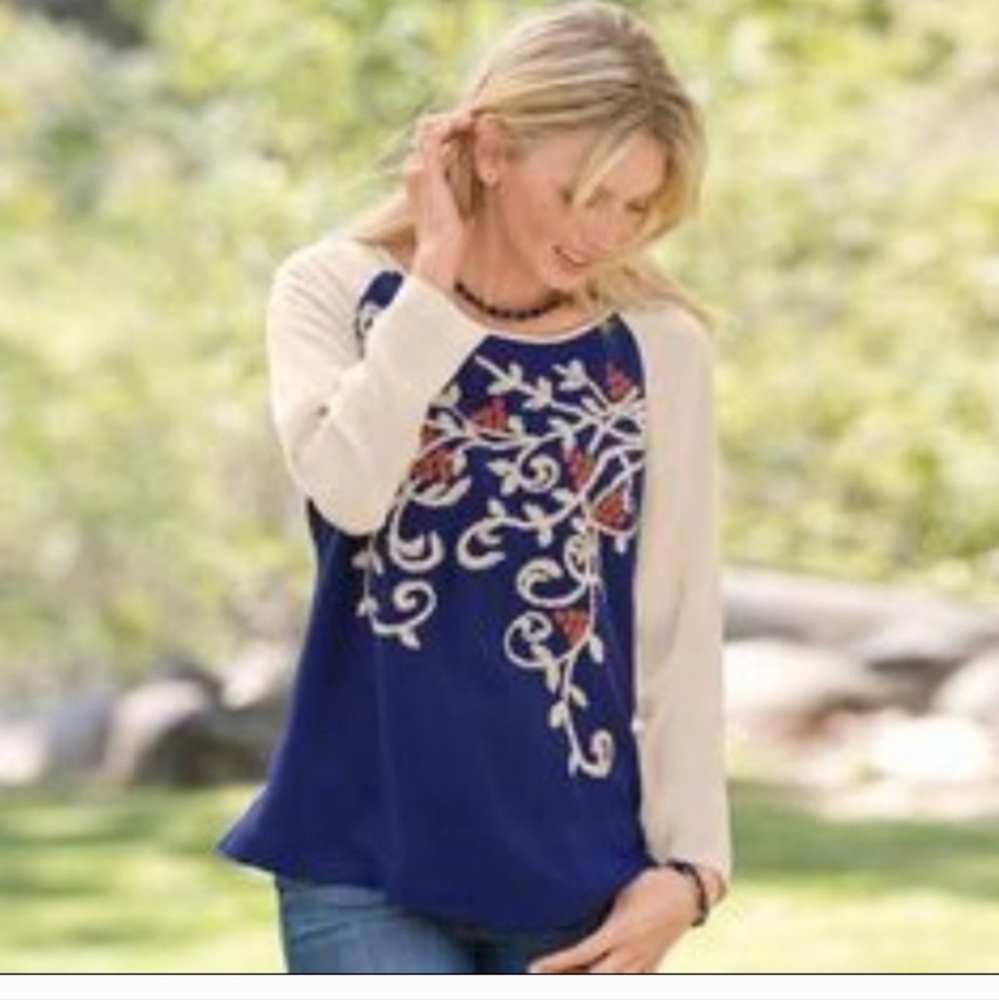 Sundance Mulberry Silk Embroidered Top Medium